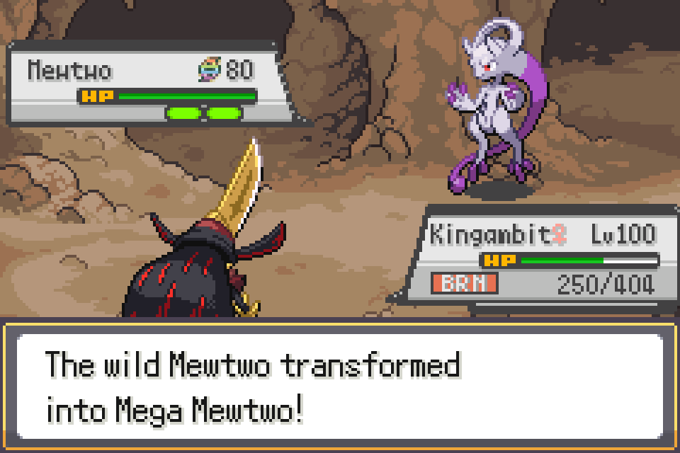 SoulGold battle showing Mewtwo transformed into Mega Mewtwo